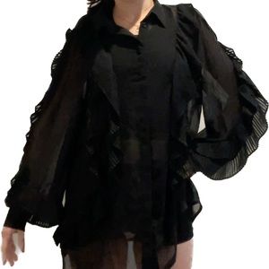 Top shop black ruffle long sleeve blouse